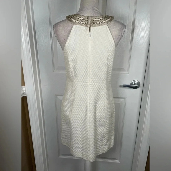 Lilly Pulitzer Adelina White Dress Gold Beaded Neckline sz 4 - Picture 7 of 10